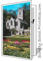 European church, abby, flower garden