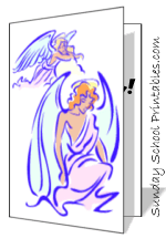 Two angels, one ascending, blue line art