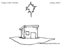 The Star of Bethlehem shining over the stable - coloring sheet
